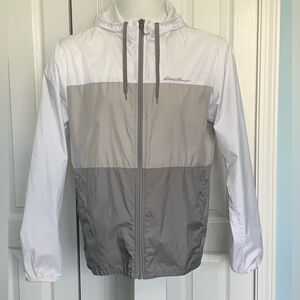 Eddie Bauer White and Gray Windbreaker Jacket